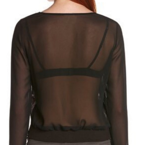 BCBG Mermaid Sequin Sheer Zip Front Bomber Jacket - Picture 4 of 9